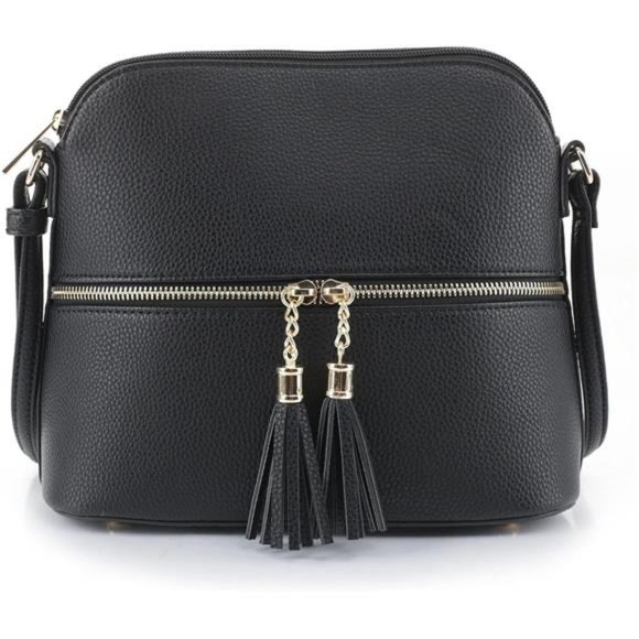 Lightweight Medium Dome Crossbody Bag Shoulder Bag with Tassel adjustable Strap - Picture 2 of 6